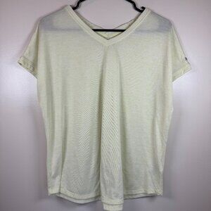 Columbia Sportswear Womens Yellow Striped V Neck T Shirt Size Large